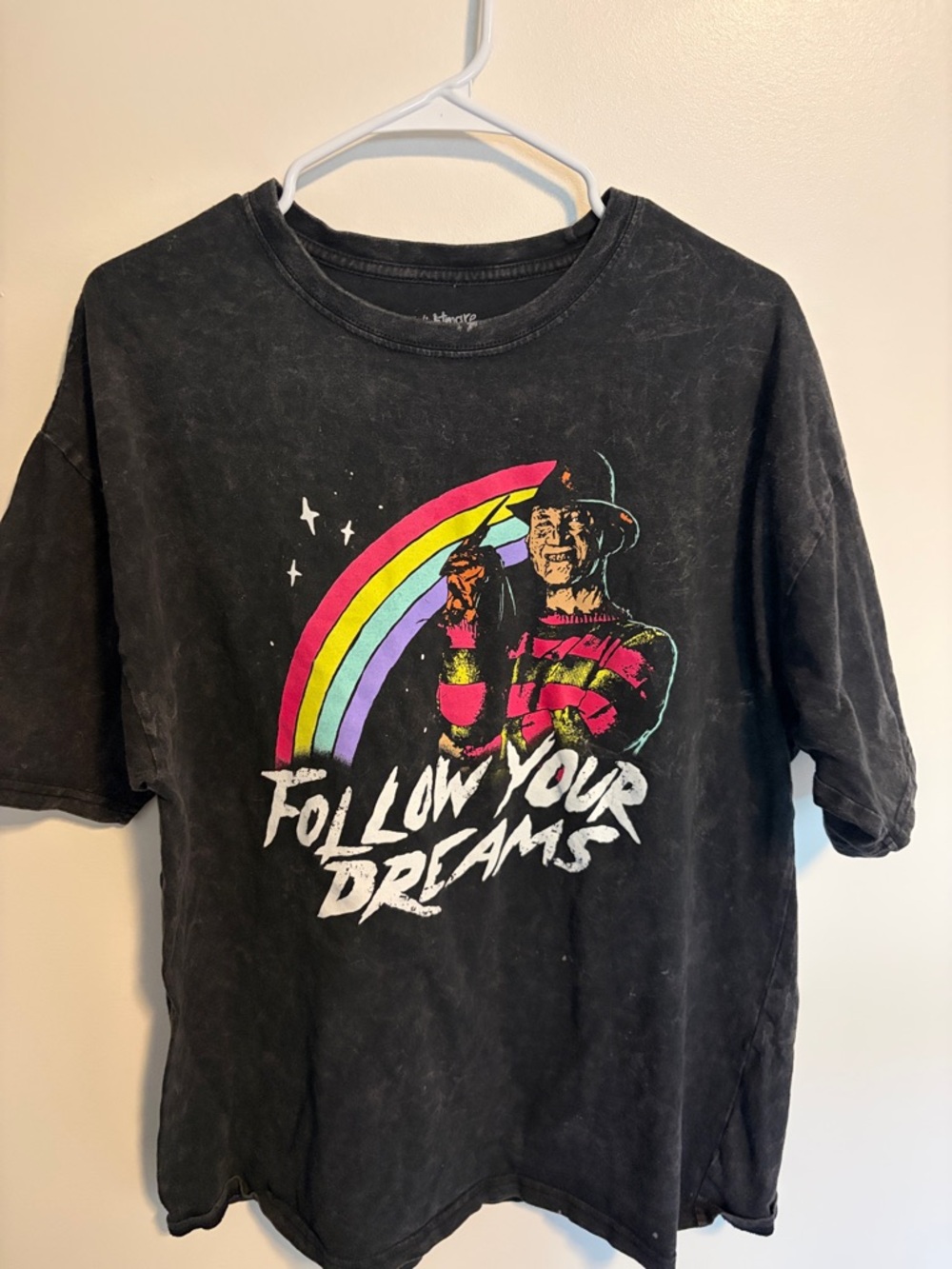 Spirit Black Graphic Tee with Rainbow Freddy Krueger Design